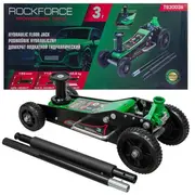 Hidrauliskais domkrats ar palielinātiem riteņiem, diviem cilindriem 3T, Rockforce, Rf-T830036, augstums min 155Mm max 710Mm Rf-T830036