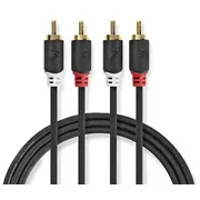 Nedis Audio vads 2X Rca - 2M Melns Cabw24200At20