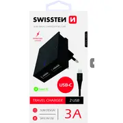 Swissten Tīkla Lādētājs Usb 3А / 15W Ar Usb-C vadu 1.2M Sw-Det-3Awcuc-B