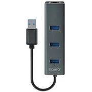 Usb Centrmezgls Savio 3-Port Usb-A 3.1 Gen 1 Hub with Rj-45 Gigabit Ethernet Ak-58