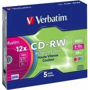 Verbatim Matricas Cd-Rw Serl 700 Mb 8X-12X Colour, 5 Pack Slim 43167V