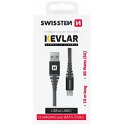 Swissten Kevlar Kabelis Usb / Usb-C 1.5M 60W 71541010