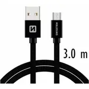 Swissten Textile Quick Charge Universāls Micro Usb Datu un Uzlādes Kabelis 3M Sw-Qu-Micr-Usb-3.0-Bk