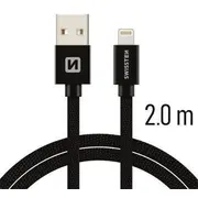 Swissten Textile Fast Charge 3A Lightning Datu un Uzlādes Kabelis 2M Sw-Qu-Ligh-3A-2M-Bk