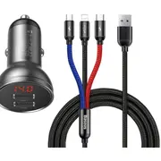 Baseus Tzccbx-0G 24W Automašīnas Lādētājs ar 3In1 uzlādes kabeli