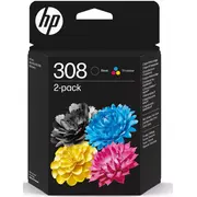 Hp 308 2-Pack Kārtridžs Melns / Tris-Krāsu 6L6S6Ue