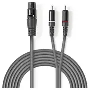 Kabelis Nedis Xlr F - 2X Rca M 3M Coth15220Gy30