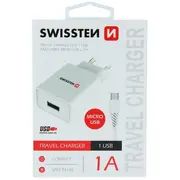 Swissten Travel Tīkla lādētājs Smart Ic Usb 1A  kabelis / Micro 1.2M 22061000