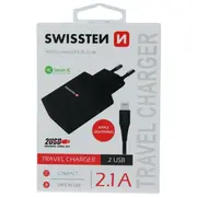 Swissten Smart Ic Tīkla Lādētājs 2X Usb 2.1A Ar Lightning vadu 1.2M Sw-Set-2X2.1Awclih-Bk