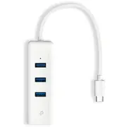 Tp-Link Ue330C Usb-C 3-Porta hub un gigabitu Ethernet adapteris 3 Usb-A 3.0 1 Gigabit Usb Type-C Balta