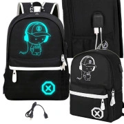  AtstarojoScaronA pusaudžu skolas mugursoma ar Usb pieslēgvietu, melna School backpack youth music reflective usb multicompartment luminous
