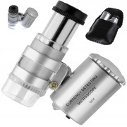  Kabatas mikroskops / juvelieru lupa 60X ar 2 Led apgaismojumu Pocket Microscope with Leds