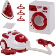Kruzzel 00022570 bērnu sadzīves tehnikas komplekts 3-In-1, balts/sarkans 3-In-1 Sadzīves Tehnikas Rotaļu Komplekts Bērnu komplekts, rotaļlietas, gludeklis, veļas mascaronīna, putekļusūcējs Interaktīva rotaļu skaņas un gaismas efekti, tīrīscaronanas spēļu funkcijas B