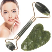  Nefrīta sejas masāžas rullītis Gua Sha plāksne, Dažādas krāsas Jade face massager roller plate