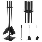 Kaminer Tērauda Kamīna KrāScaronŅu Piederumu Rīku Aksesuāru Komplekts, 4 gab. Trauku Turētājs, Pūtava, Slota, Slotiņa, Turētājs Fireplace accessories Pk012 