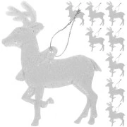 Ruhhy Ziemassvētku eglītes rotājumi - ziemeļbrieži, 9 gab., balti ar mirdzumu Ziemeļbriežu Baubles Figurīnas rotājumi, nesalaužami, mirdzumi Eglītes dekorācijas, universālas, sudraba auklas Mērķauditorija dekorāciju mīļotāji. Christmas tree baubles