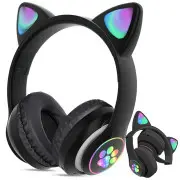  Bezvadu Bluetooth austiņas ar kaķu austiņām un Led apgaismojumu Wireless headphones bluetooth radio fm mp3 cat ears led backlight