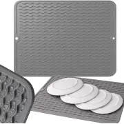  Trauku žāvēscaronanas paklājs, notekcaurule, silikona pamatne galda virsmai, lieliem katliem Dish-Drying Mat, Drip Tray, Silicone Countertop Mat For Large Pots