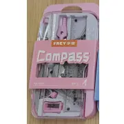  Ģeometrijas piederumu komplekts skolai 9 daļas ar cirkuli un lineālu, rozā Pink Compass Set 144