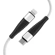 Fusion Fishbone Usb-C savienojuma ar zibspuldzi kabelis 30W  3A 1,5 m, balts