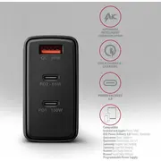 Axagon Acu-Dpq100 lādētājs Tīkla lādētājs. Gan 100W. 3X ports Usb-A dual Usb-C Pd3.0/Qc4/Pps/Apple. melns Sieciowa. port czarna