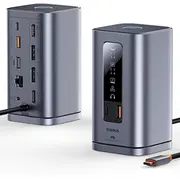 Baseus Hub stacija/replikators Dokstacija Usb-C Hdmi Dp Usb-A Rj45 Pd mini ligzda 3.5 mm Eu lādētājs pelēks Stacja/Replikator Stacja 11W1 jack 3.5Mm szara