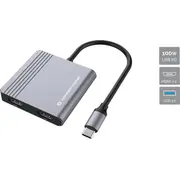 Conceptronic Av adapteris Dock Usb-C-2Xhdmi.1Xusb3.0.100Wpd 0.25M biezs Adapter gr