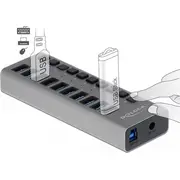 Usb Hub Delock Externer Superspeed centrmezgls ar 10 portiem Schalter mit Ports