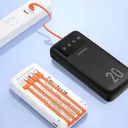 Dudao ietilpīga barošanas banka ar 3 iebūvētiem kabeļiem 20000Mah Usb Type C micro Lightning black Pojemny powerbank wbudowanymi kablami Typ czarny K6Pro