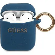 Guess Guaccsilglbl silikona mirdzošs aizsargvāciņš priekš Airpods 1/2 tumši zils Etui ochronne Silicone Glitter do granatowe