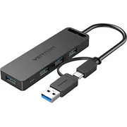 Vention Usb Hub 3.0 ar 4 portiem. Usb-C un interfeisu Chtbb barošanas avotu 0.15 m Portami. interfejsem 2-W-1 oraz zasilaczem
