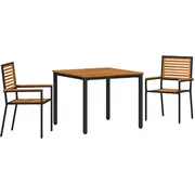 vidaXL 3 daļīgs dārza ēdamistabas komplekts Black Poly Rattan Acacia. Stacking krēsli ar spilveniem 2 gab Rattan. Dārza galds 90X90X75 cm Masīv akācijas koks iMetal Zestaw do jadalni ogrodzie Czarny Poli Akacja. Garden Chairs poduszkami szt ogrodowy Solid Acacia Wood