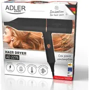 Adler matu žāvētājs Ad 2278 1400 W Temperatūras iestatījumu skaits 2 Jonu funkcija Melns Suszarka Hair Dryer Number of temperature settings Ionic function Black