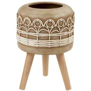 Beliani Puķu pods uz kājām Cyrtomium Ceramic 27 cm Gaiši brūns Doniczka na Ceramika