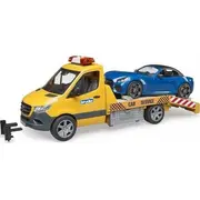 Bruder Mb Sprinter auto transportētājs ar gaismas un skaņas moduli. transportlīdzekļa modelis Oranžs/Zils. t.sk. Roadster Car transporter with light Sound module. model vehicle orange/blue. incl.