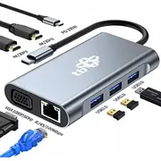 Hub Usb Tb Drukāt adapteris C Hdmix2 Vga Rj45 Pd Print Adapter 8W1