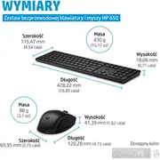 Tastatūra pele Hp 650 Tastatur-Und-Maus-Set kabellos Deutsch Schwarz kažokādas klēpjdators 15-Dw1025Nk. Pavilion Plus 14-Eh0660Nd Klawiatura mysz fur Laptop