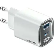 Usams Charger Lod. tīkls. Cc229 Gan Usb-C/Usb-A ātras uzlādes Xc Sērija balts/balts Cc229Tc02 Siec. 30W Fast Charging Xc Series