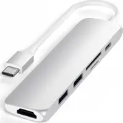 Usb Satechi 6-In-1 Usb-C Slim multiport adaptera adapteris-alumīnija adapteris mobilajām ierīcēm Usb-C. 2X Usb-A. 4K Hdmi. Micro/Sd karšu lasītājs Melns Adapter Multiport aluminiowy adapter do mobilnych czytnik kart micro/SD black