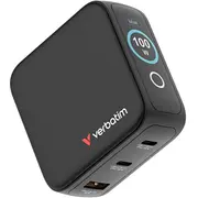 Verbatim. Mini Gan lādētājs ar displeju 2 x Usb-C 1 Usb-A. melns. 100 W. Iebūvēta pārstrāvas aizsardzība Czarna. Wbudowane zabezpieczenie