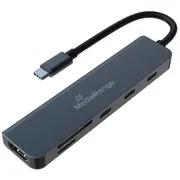 Mediang Hub Usb-C 6 in 1 multiport adapteris. silbers Mediarange Multiport Adapter. silber
