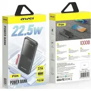 Powerbank Awei P10K 10000 mAh melns/melns 22.5W czarny/black