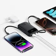 Powerbank Baseus Enerfill Fc31 20 22.5W ar digitālo displeju un 2 uzbūvētiem kabeļiem Usb -C zibens -Melns 20000Mah cyfrowym wbudowanymi kablami Usb-C Lightning czarny