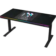 Spēļu galds ar regulējamu augstumu diviem motoriem sēdēt/stāvēt iebūvētu datora korpusu. bezvadu lādētāju. Rgb apgaismojumu. vadības paneli un Usb pieslēgvietām. Pb melamīna virsmas galda virsmu. melns. Dual-Motor sit/stand adjustable-height gaming desk with built-in Pc case. wireless charger.