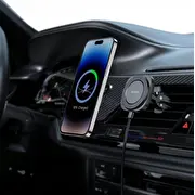 Swissten Magstick kompaktais magnētiskais automašīnas turētājs ar bezvadu lādētāju Saderīgs Magsafe Compact Magnetic Car Holder With Wireless Charger 15W/7.5W Compatible