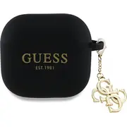 Uzminiet airPods 4 vāka melnu/melnu silikonu 4G šarmu Guess Gua4Lecg4K Airpods cover czarny/black Silicone Charm