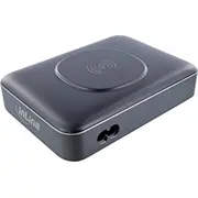Inline lādētājs Qi powerstation multiports. barošanas avots. lādētājs. 4X Usb Type-C. 2X Type A. Gan. 100W. bezvadu uzlāde 15W. melns Multiport. power supply. charger. Wireless Charging black