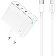 Jellico Charger Gan 100W sienas lādētājs 1X Qc3.0 Usb 2X Pd Usb-C C118 kabelis balts Sieciowa Kabel