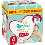 Pampers Autiņbiksītes Bikses Premium Care 4. 9-15 kg. 114 gab. Pieluchomajtki Pants szt.