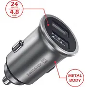 Swissten lādētājs auto lādētājs. 2 porti. Usb-A Samochodowa 24W. 2-Portowy.